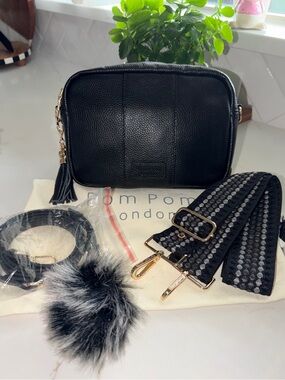 Pom Pom London black City Crossbody bag purse bundle NEW